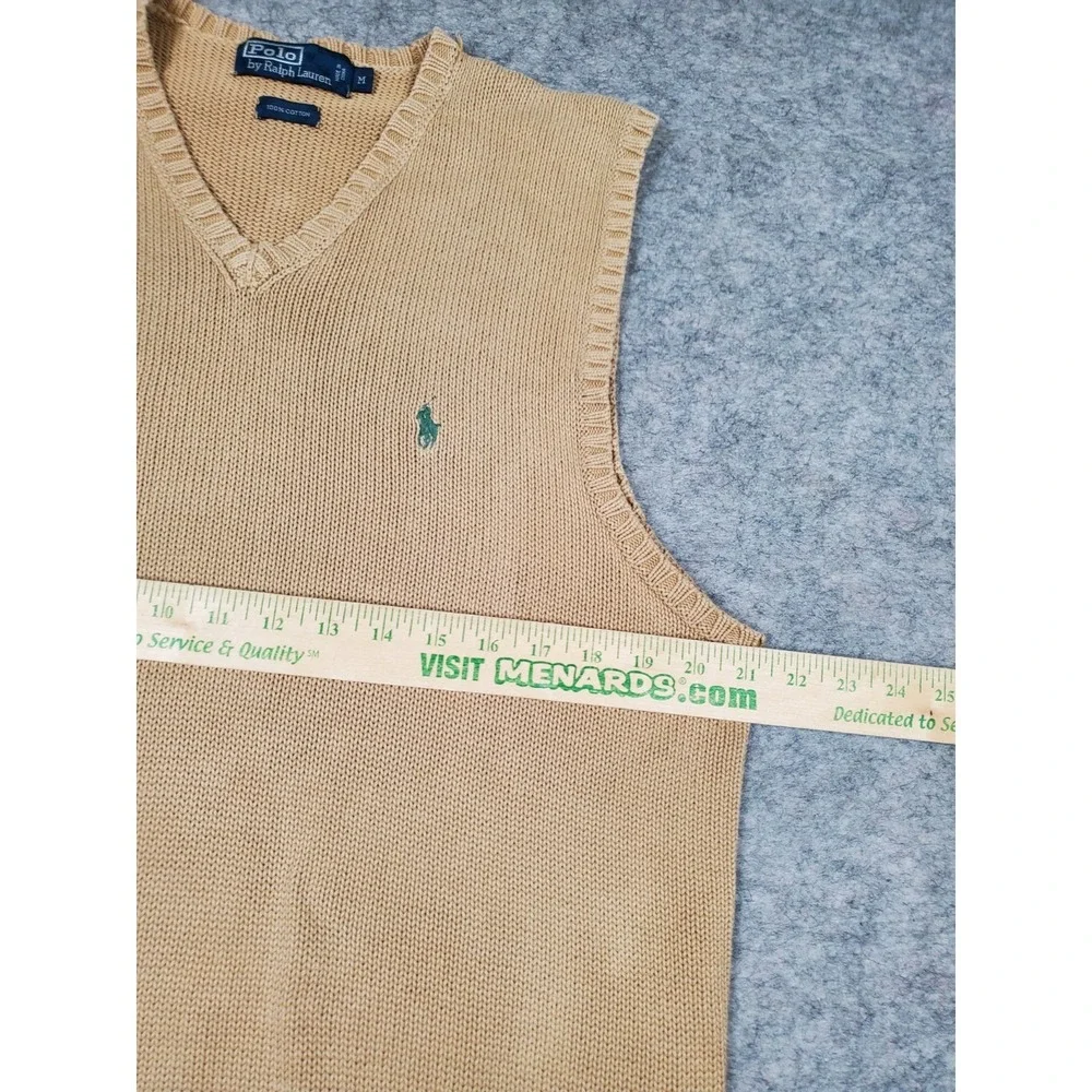 Vintage Polo Ralph Lauren Sweater Vest Mens Med Beige V Neck Pony Knit Pullover